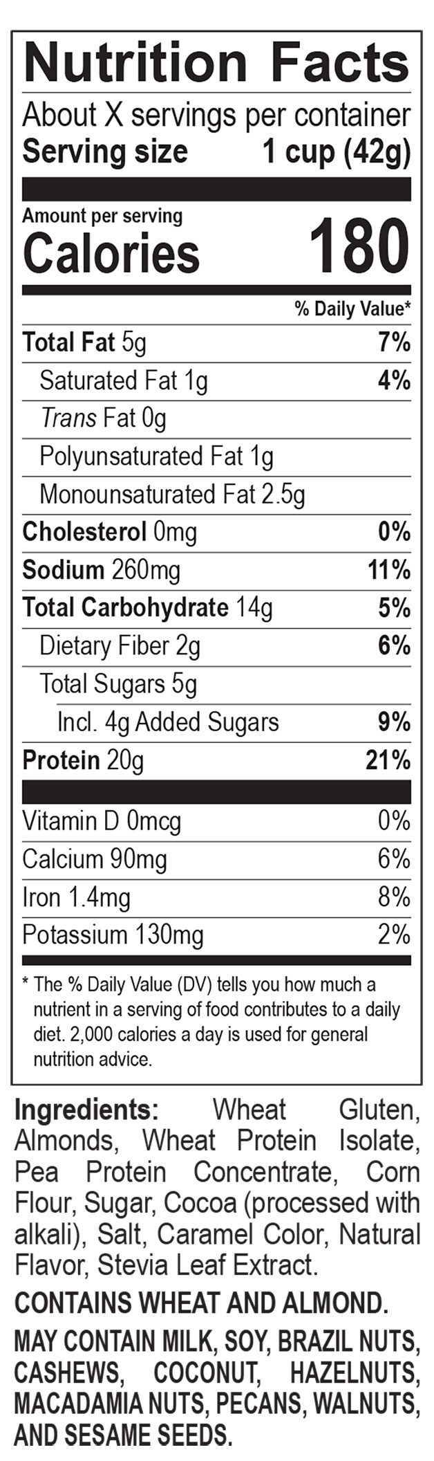 Premier Protein Chocolate Almond Cereal Nutrition Facts Panel
